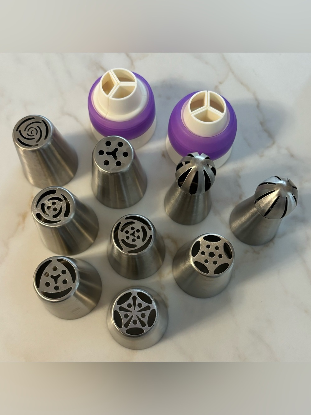 Russian Piping Tip Set with Couplers - Stainless Steel Nozzles (Silver)
